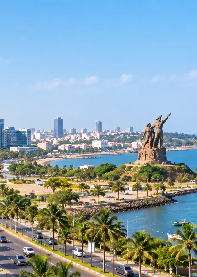 Le monument de la Renaissance africaine et le front de mer de Dakar.
